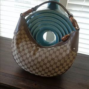 GUCCI HORSEBIT MONOGRAM BAMBOO HOBO
